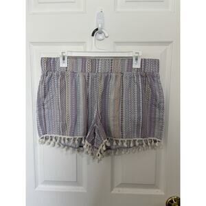 Rewash Linen Blend Fringe Pull On Striped Shorts Size XL Boho Festival Beach